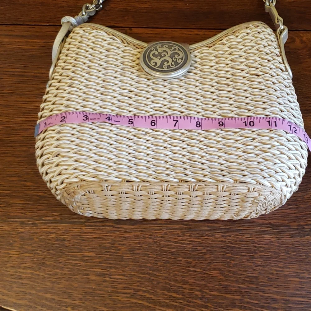 Brighton Cream Woven Shoulder Bag with Silver Accents